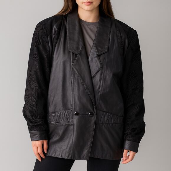 Fashion Attitudes Jackets & Blazers - Vintage Fashion Attitudes Oversized Black Leather Jacket Women’s Large